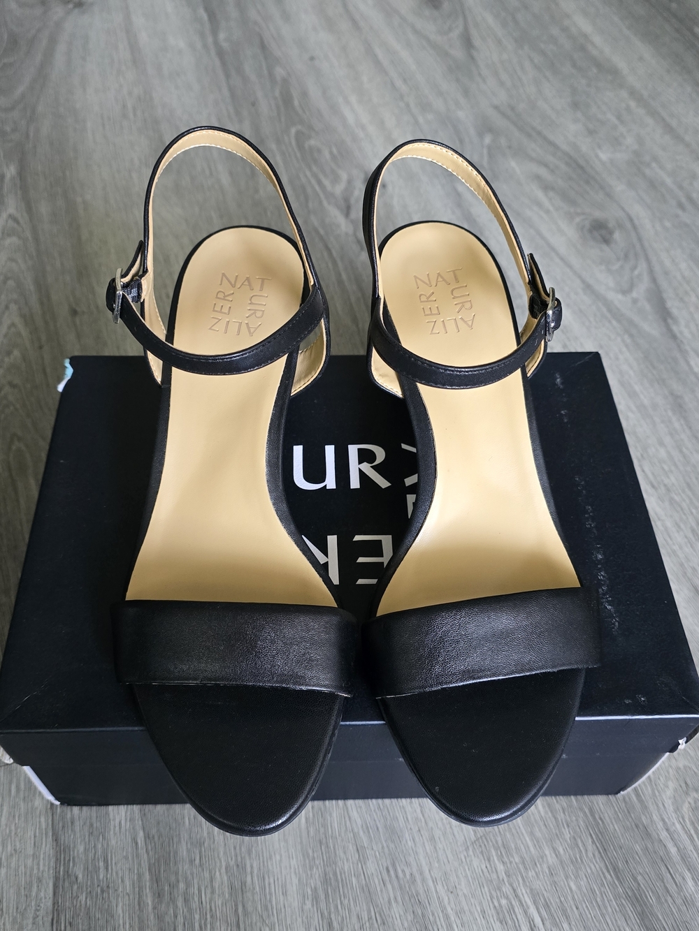 Naturalizer Black Block Heel Sandals with Ankle Strap - Picture 2 of 6